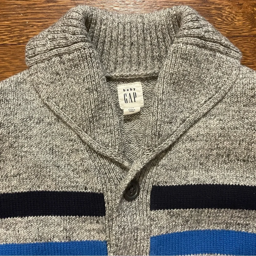Baby Gap Gray Striped Collared Button Up Sweater Size 12-18 Months
